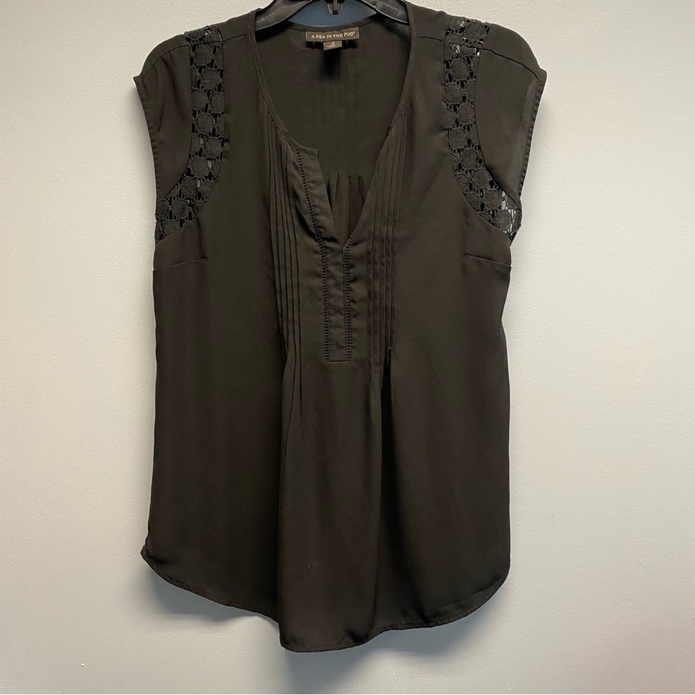 A Pea in the Pod Black Sleeveless Pleated Blouse